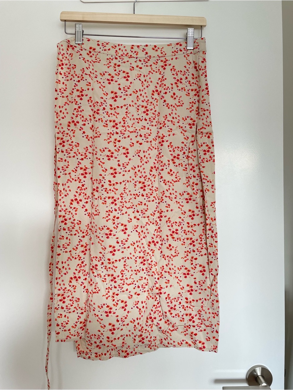 Rachel Cream Wrap Skirt with Red Floral Print